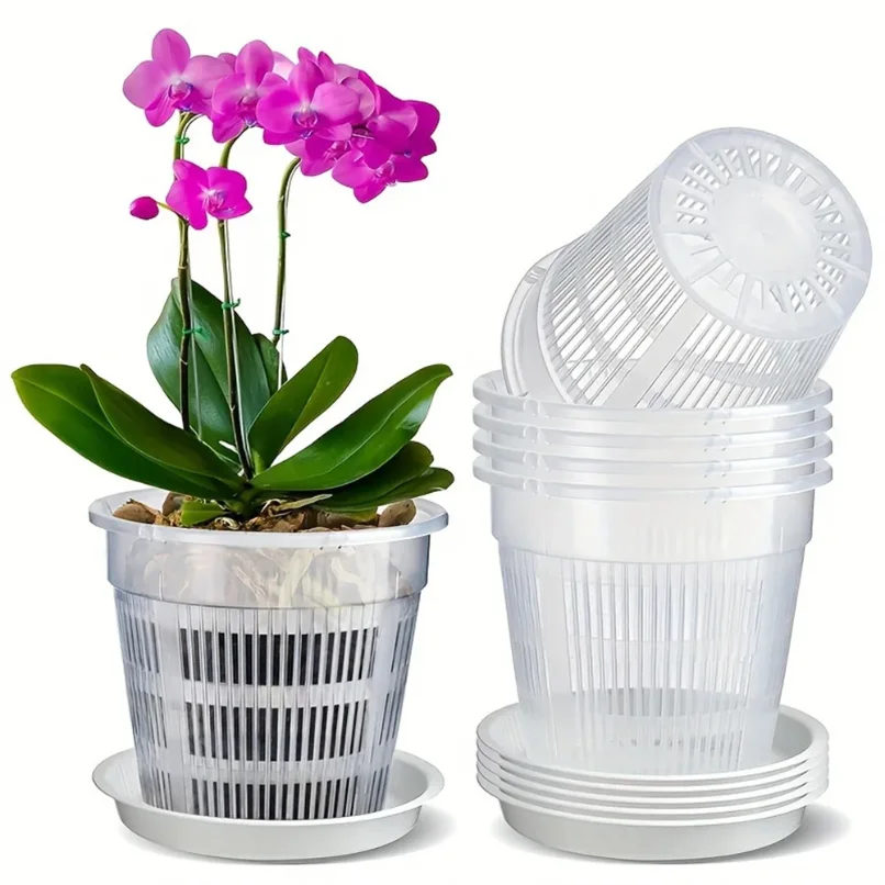 

5pcs Mesh Pot Root Control Transparent Flowerpot for Flower Breathable Growth Container Drainage Hole Orchid Pot 11/14/16/19cm