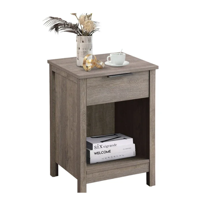 

Light wood bedside table, single drawer storage, open storage compartment, modern simple side cabinet