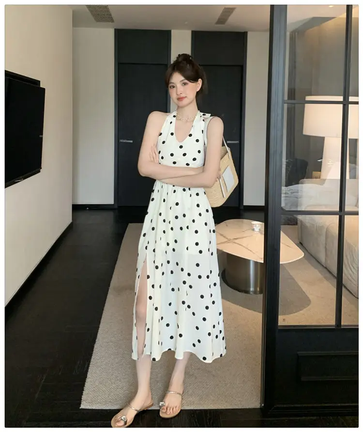 2024 Summer Fashion New Women's Dress Commuting Leisure Printed Wave Dot High Waist Slimming A-line Skirt