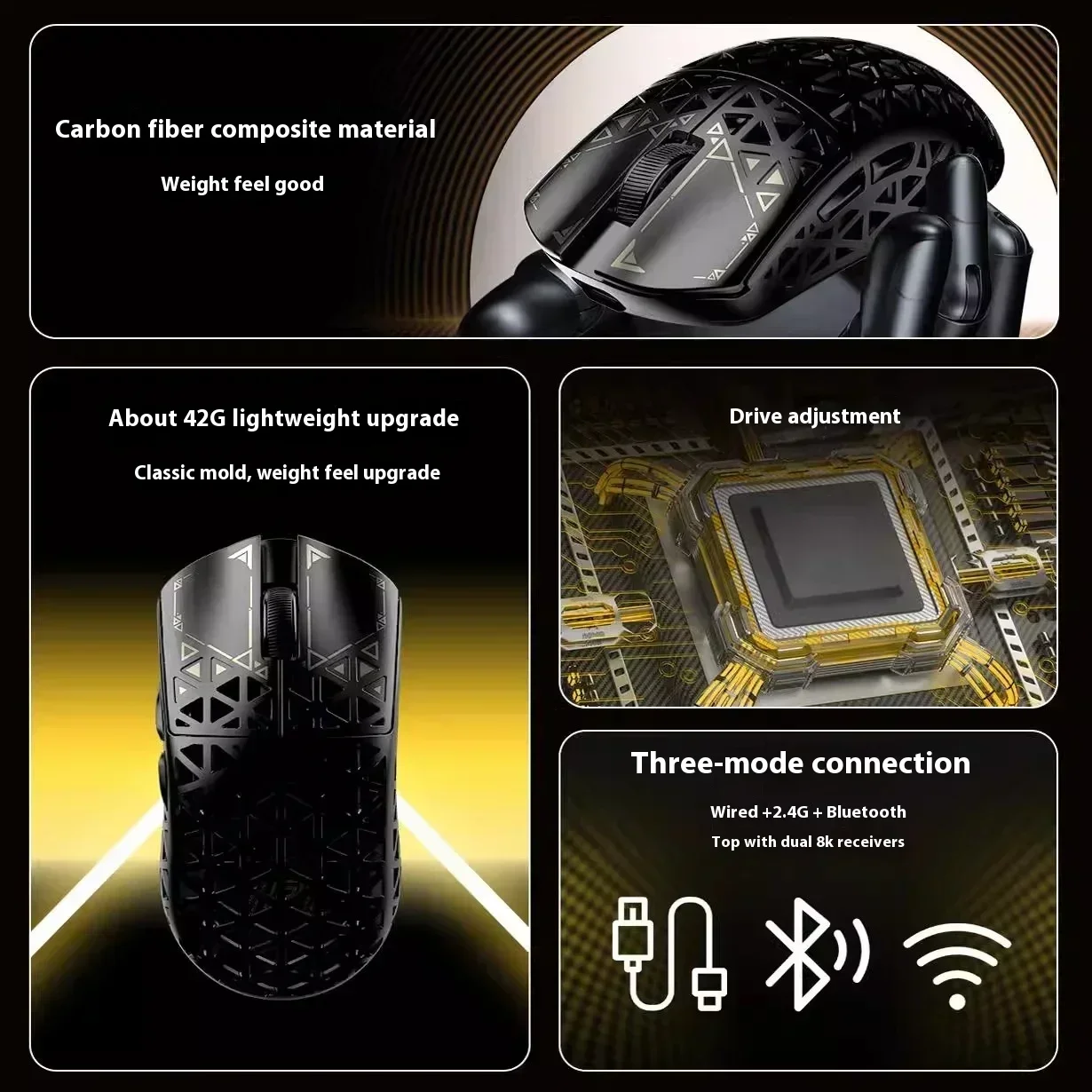 

IPI Piao Float Wireless Mouse Carbon Fibre Double 8k Paw3395 3modes 26000dpi Light Weight Gaming Mouse Custom High Performance