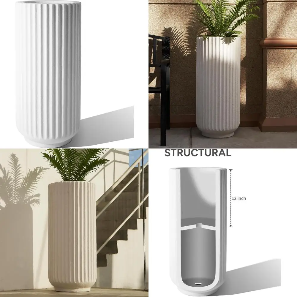 

Large Tall Round Concrete Planter 31.5 Inch Tall with Drainage Holes for All-Weather Outdoor Use, Durable and Heavy-Duty 36 Poun