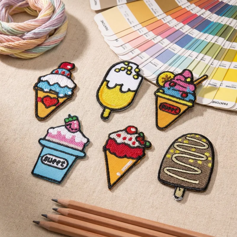High-end Burnt Edge Ice Cream Cross-border Embroidery Sticker Cartoon Clothing Accessories Adhesive Back Spot Wholesale