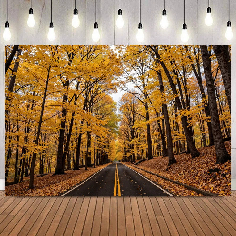 Autumn Scenery Natural Landscape Backdrop Fall Forest Fallen Leaves Pumpkin Hay Baby Portrait Thanksgiving Day Photo Background