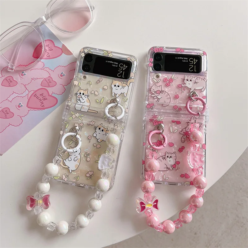 

Pink Yellow Cat Phone Case For Samsung Galaxy Z Flip 7 6 5 4 Protective Back Cover For ZFlip5 ZFlip6 ZFlip7 Case Shell