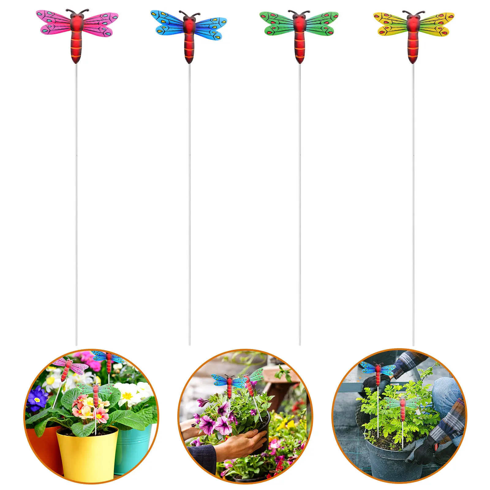 4Pcs Iron Decorative Dragonfly Garden Stakes Simulation Lawn Yard Stake Outdoor Metal Decor for Patio Garden Decoration