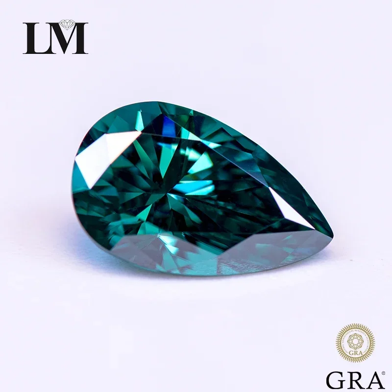 

Moissanite Stone Natural Color Emerald Green Pear Cut Lab Grown Diamond For Charms Woman Jewelry Making With GRA Certificate