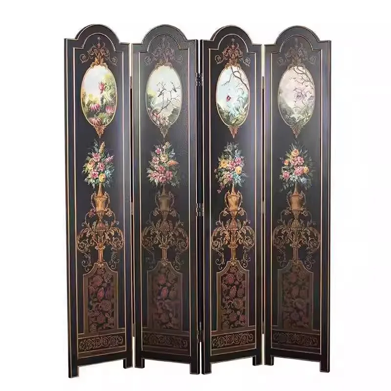 

Y Chinese retro screen, entrance foyer partition, folding double-sided mobile, European luxury hand-painted folding screen