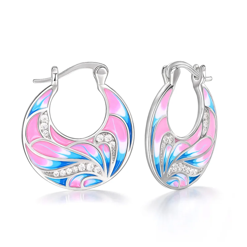 Huitan Special-interested Enamel Hoop Earrings for Women Personality Wedding Engagement Party Ear Accessories Fashion Jewelry