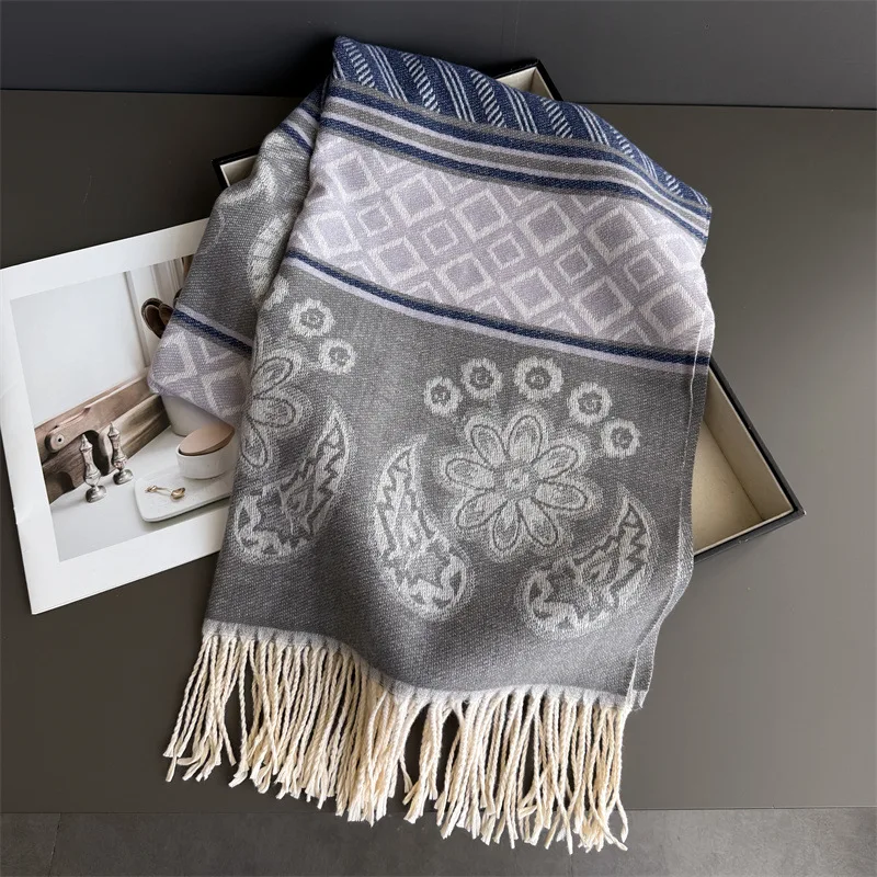 2025 Nuovo Spessore Caldo Sciarpa Invernale Design Stampa Donna Cashmere Scialle di Pashmina Lady Wrap Sciarpe con Nappa Lavorato a Maglia da Uomo Foulard Coperta