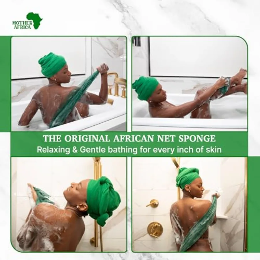 African Net Sponge Authentic with Knots 2 Pack Black Owned Exfoliating Body Scrubber Bath Sponge for Shower Washcloth Loofah Ge view 2
