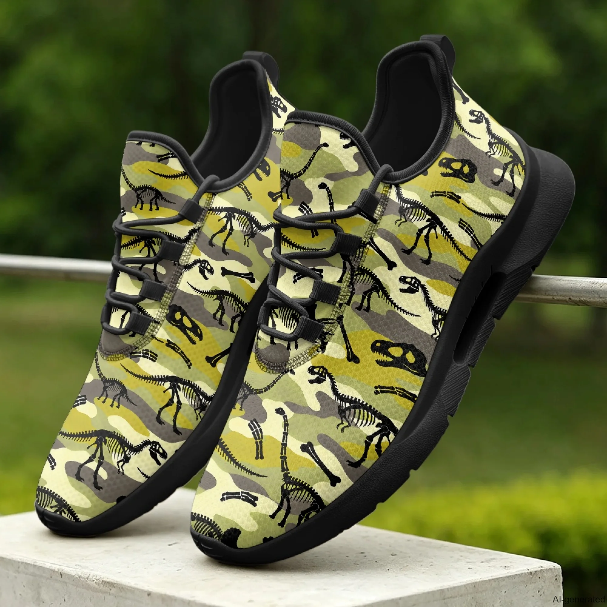 XIXIRIMIDO Male Shoes Sneakers Lace-up Casual Shoes Sport Shoes Women Male Nurse Shoes Black Dinosaur Print 35-48