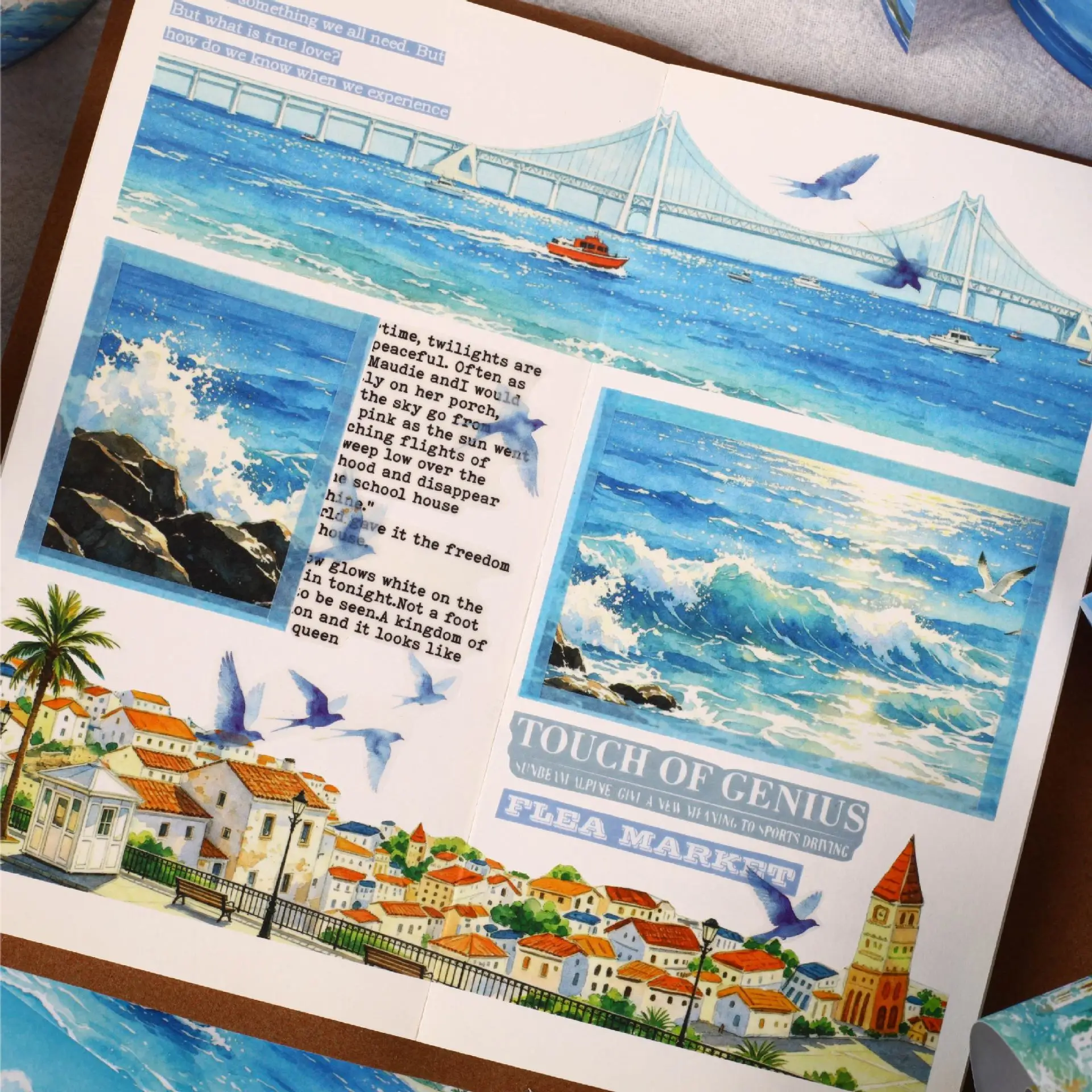 350mm/Roll Waves Landscape Lighthouse Dolphin Versatile Material Hand Account Diy Base Decorative Stickers