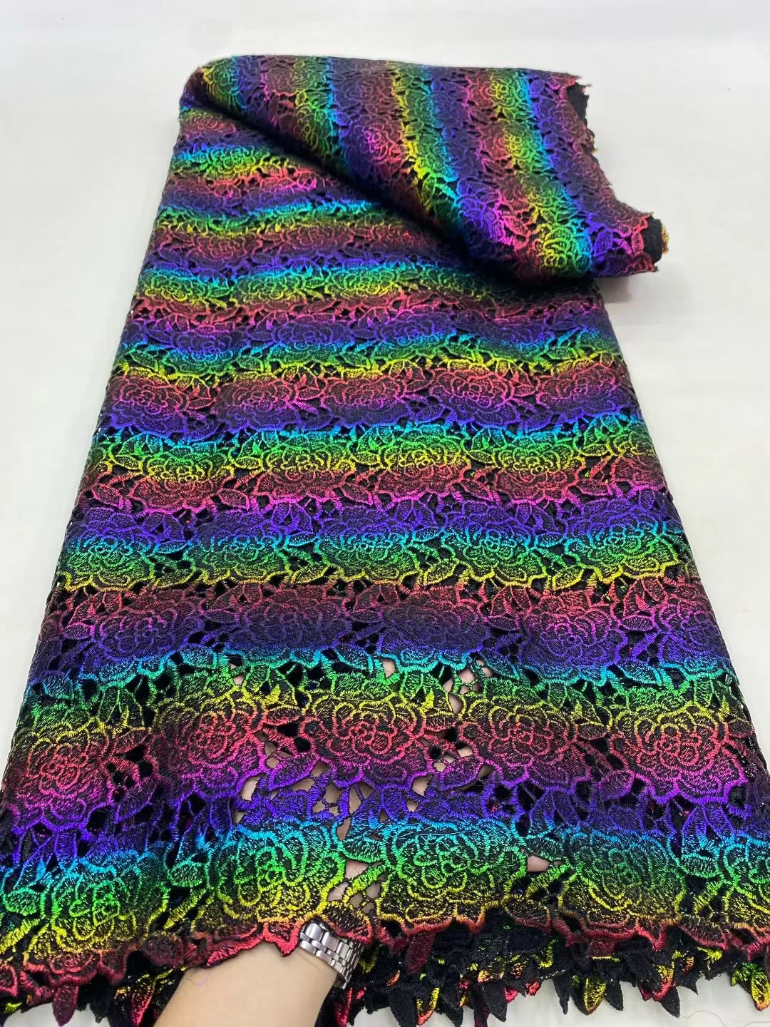 

2025 African Nigerian High-Quality Embroidery Mesh Lace Fabric French Tulle Sequins for Wedding Party Dresses 5 Yards DP0450