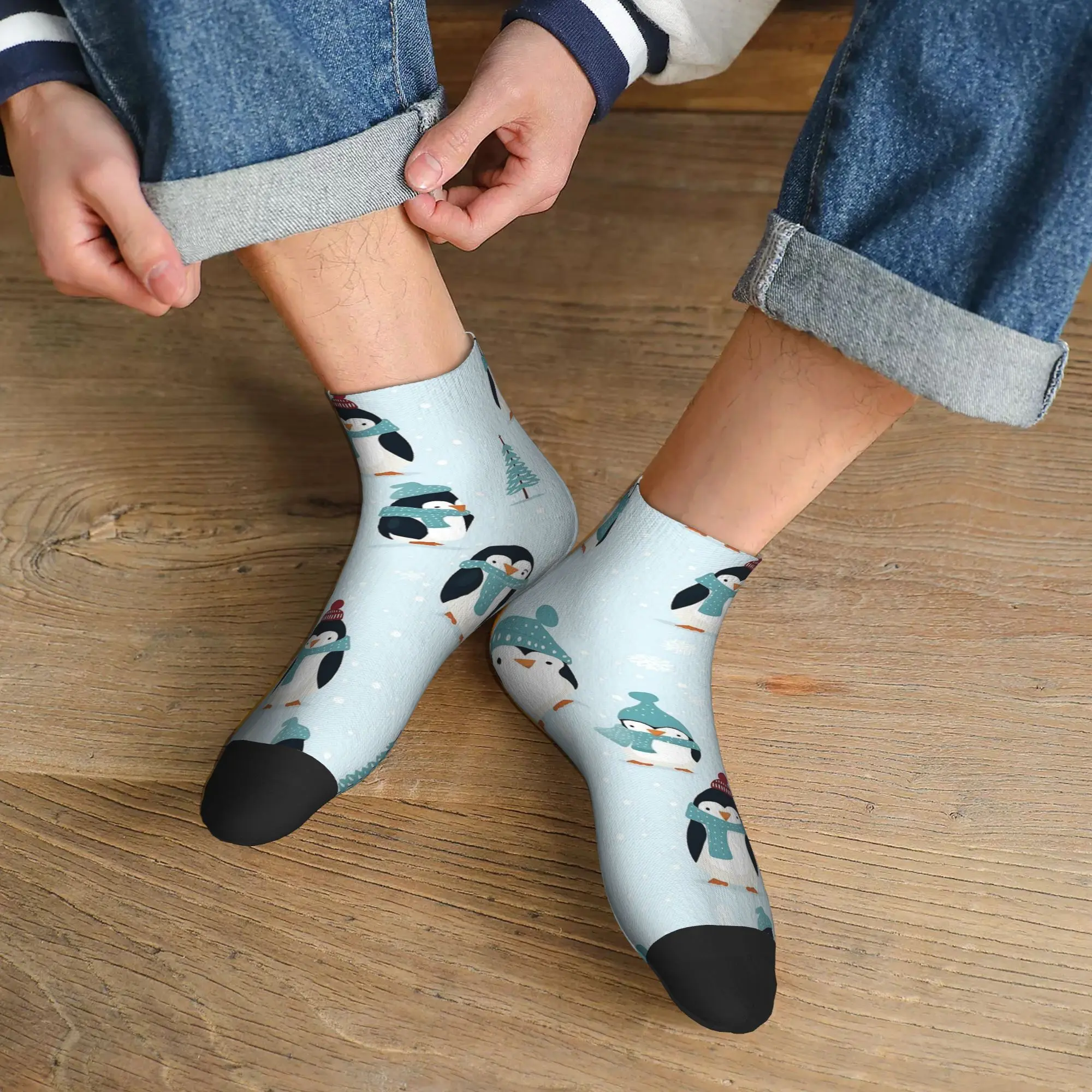 

Всесезонные носки с милым рисунком пингвина в стиле Харадзюку, впитывающие пот носки, модные чулки для мужчин и женщин, рождественские подарки