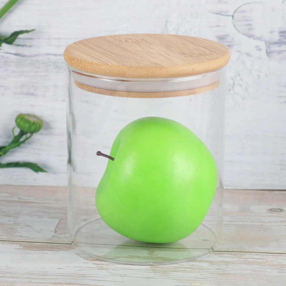 

750Ml Glass Storage Jar with Wooden Seal Lid Moisture Proof Food Container for Cereal Rice Nuts Spices Household Use