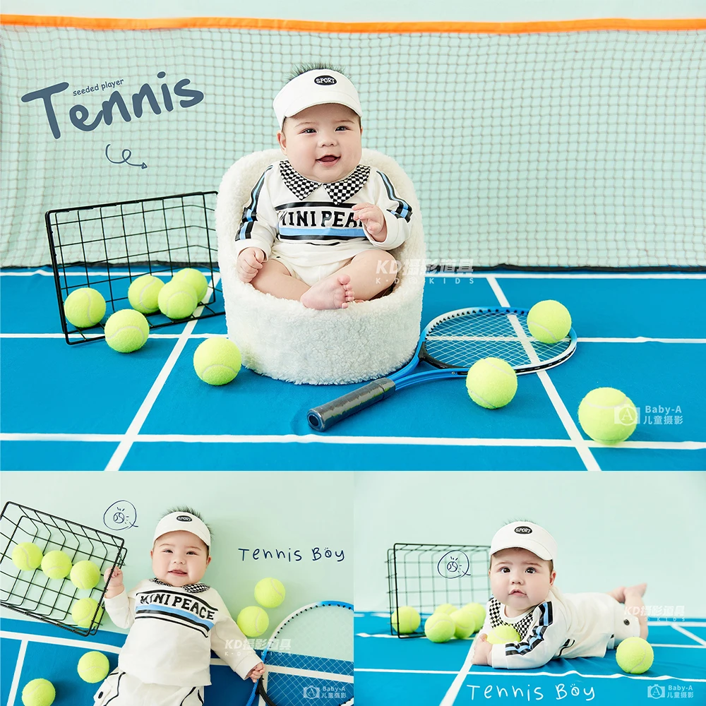 Baby Boys Tennis Theme 100 Days Milestone Photography Outfits Baby Tennis Sportswear Kit for Studio Photo Shoot Clothing Props