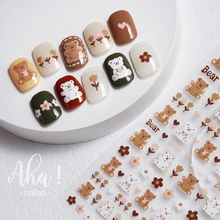 Lovely Animal Bear Nail Art Stickers Korean Rabbit Bear Adhesive Decal Ornament Child DIY Manicure Slider Decoration Sticker
