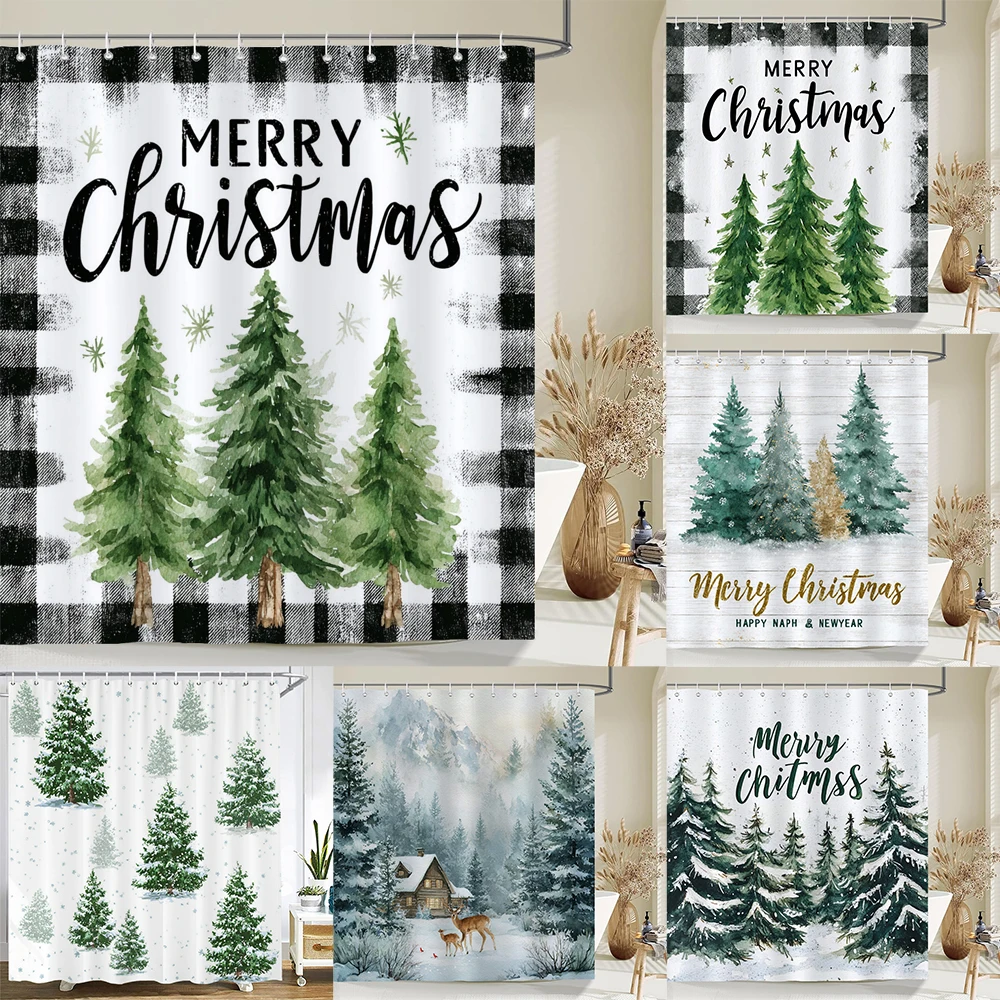 

Merry Christmas Shower Curtain Christmas tree snowflake Bathroom Curtains Printed fabric home holiday Decor Curtain