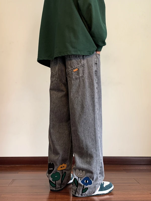 

Loose Straight Leg Men's Jeans Casual High Street Dad Pants Spring Autumn Trendy Hong Kong Sle Wide Leg Casual Trousers