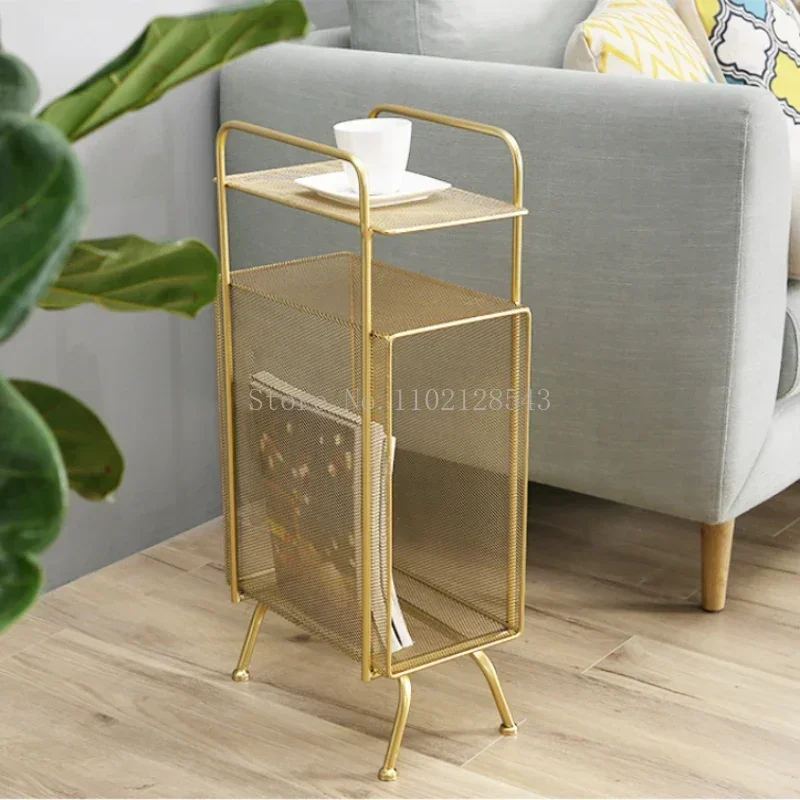 Nordic Iron Small Coffee Table Living Room Sofa Bedroom Bedside Corner Simple Book Newspaper Magazine Storage Rack