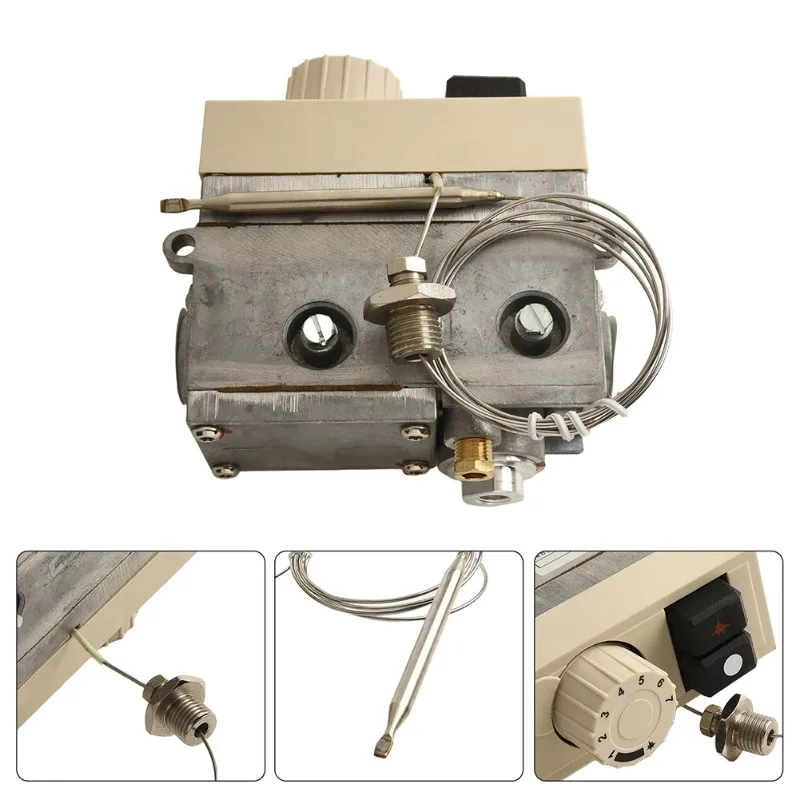 Commercial Gas Fryer Thermostat Valve,120-200℃ Temperature Control Gas Valve with Capillary Sensor for Kitchen Cooking Equipment