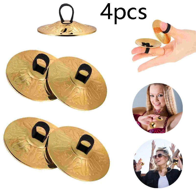 4pcs Copper Finger Cymbals Small Finger Cymbals Belly Dancing Mini Cymbals Musical Instrument Saucers Dance Finger-pointing