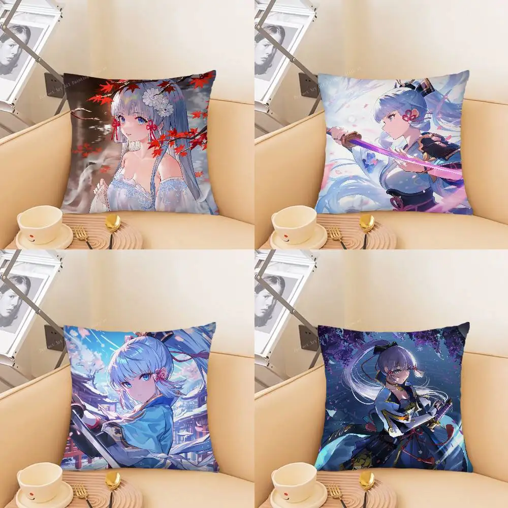 Kamisato Ayaka Anime Game Genshin Impact Pillow Case Fashion Square Pillowcase Bedroom Sofa Room Ins Decoration Leisure