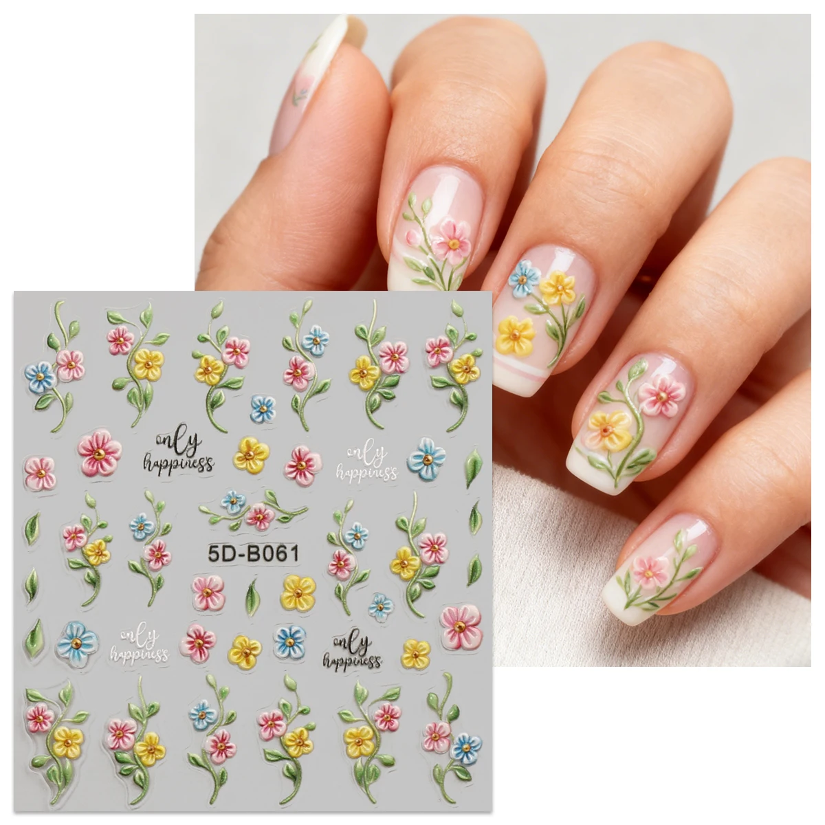 สติกเกอร์ตกแต่งเล็บลายดอกไม้สปริง 2 ชิ้น-สติกเกอร์ 5D ใช้งานง่ายสำหรับตกแต่งเล็บ, DIY, ของขวัญ, แต่งหน้าสำหรับงานปาร์ตี้, Y2K