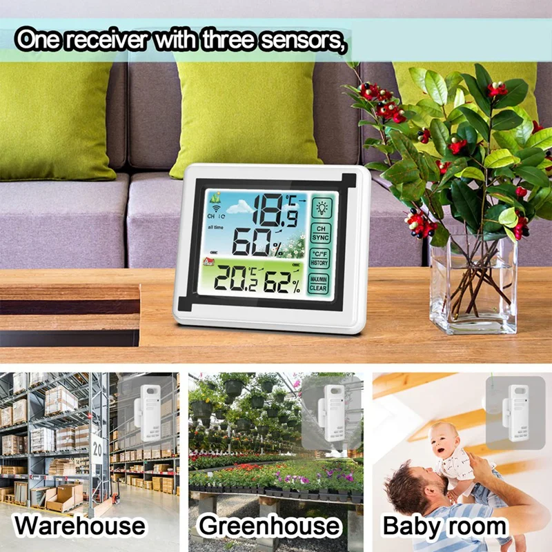 Touch Screen Weather Station With Wireless Sensor Alarm Clock, Thermometer, Hygrometer, Sunrise And Sunset Times