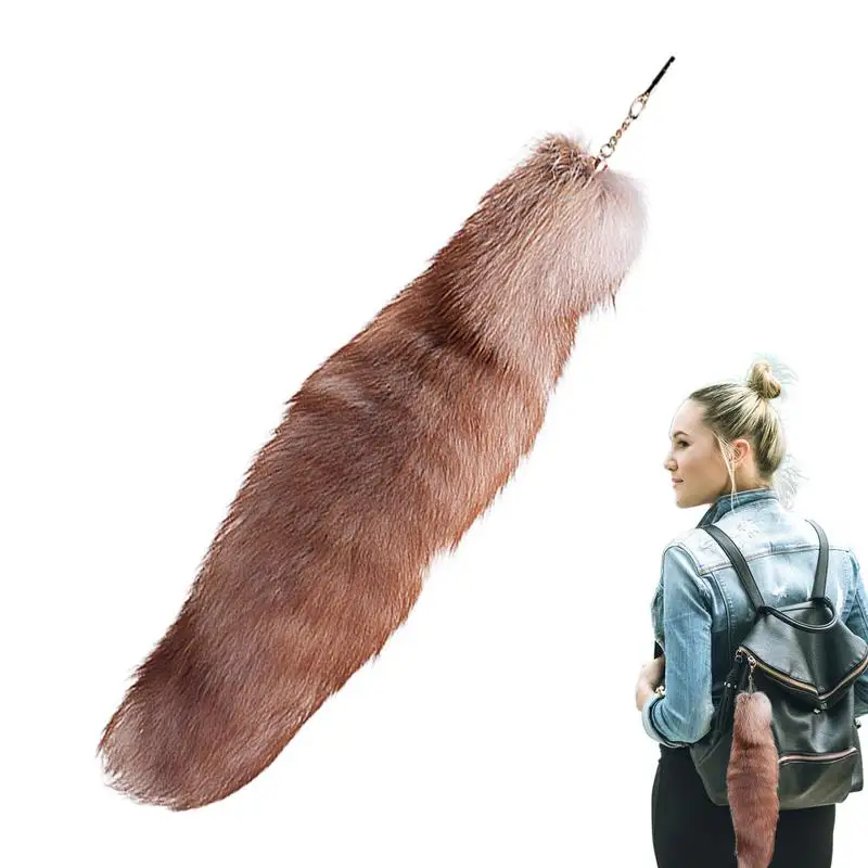 Animal Tail Keychain 15inch Furry Animal Tail Keyring Realistic Animal Tail For Cosplay Tassel Bag Charm Bag Hook Pendant Soft