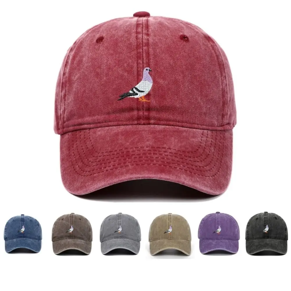 Pigeon Embroidery Pattern Baseball Cap Outdoor Sports Adjustable Baseball Hats Casual Visors Distressed Faded Cap All Seasons