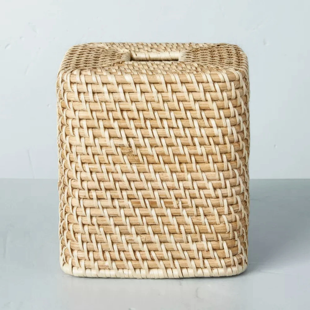 

Natural Rattan Tissue Box Cover Square,Hand Woven Wicker Tissue Holder,Decorative Cube Box for bathroom Decor,5.5 x 5.5 X 6.12in