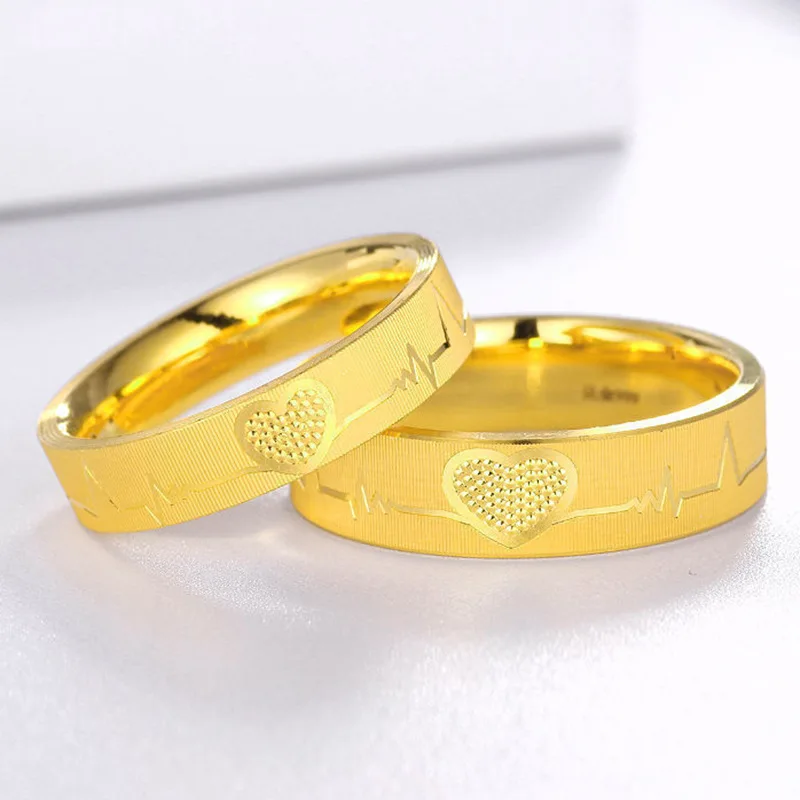 Wholesale  pure gold men and women carved closed ring bang heart-shaped couple AU999 gold ring metal stamp