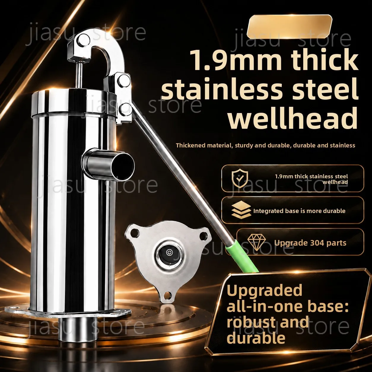 Stainless Steel Hand Pump for Well, Manual Water Pump Pressure Lifter, Rural Household Hand Operated Water Pump