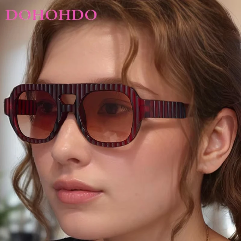 

Trendy Stripe Double Bridge Pilot Square Frame Women Sunglasses Brand Designer Men Sunglass Sports Driving Travel Eyewear UV400