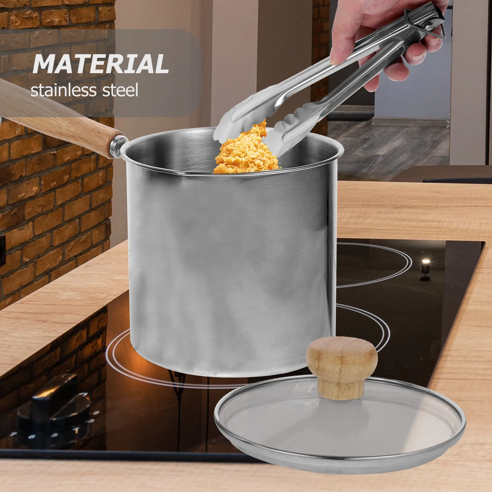 

1Set Stainless Steel Deep Frying Pot with Tong Compact Fryer for Small Batch Frying Noodles Steak Milk Heating