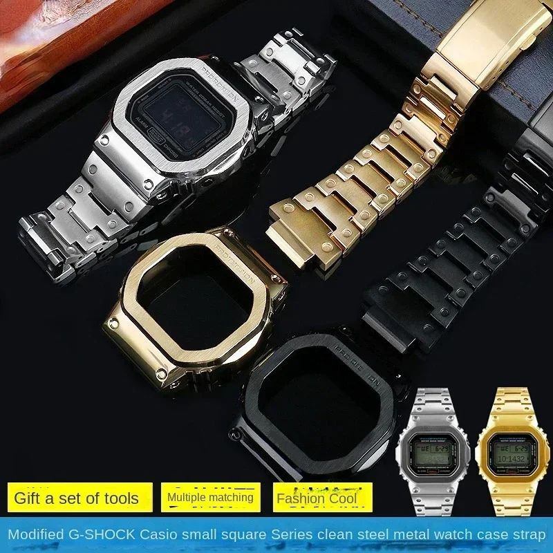 Modified Suit Watchband for Casio G-SHOCK DW5600 GW-B5600 GWM5610 Stainless Steel Metal Bezel Watch Case + Strap Repair Tool