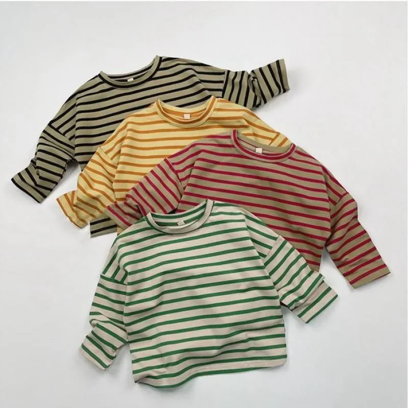 

2024 Spring New Baby Long Sleeve Striped T Shirts Boy Girl Loose Casual Tops Infant Toddler Cotton Bottoming Shirt Kids Clothes