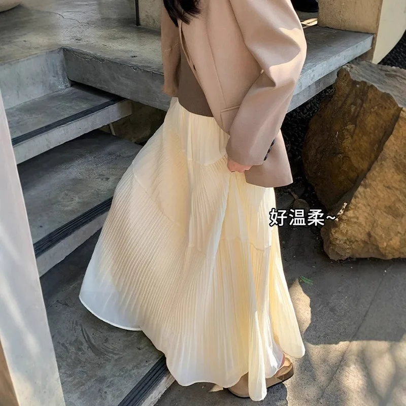 

Elegant High Waist Fairy Pleated Maxi Skirt Soft Lavender Flowy Romantic Feminine Chic Versatile Spring Summer Women Skirt