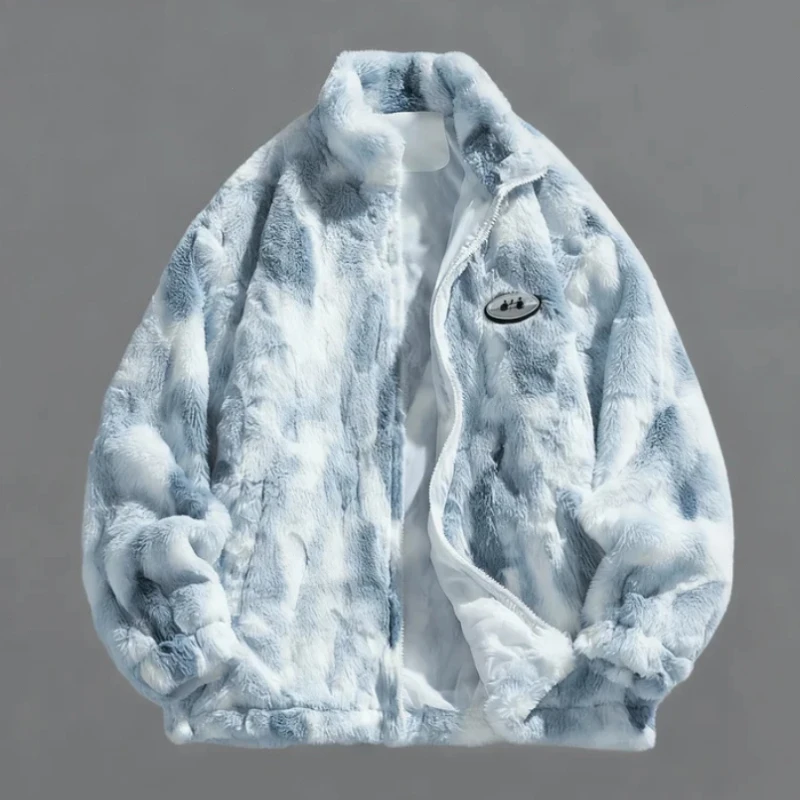 Nova jaqueta masculina criativa para outono e inverno com zíper calor e pelúcia para casaco casual, solto, confortável, versátil e grosso