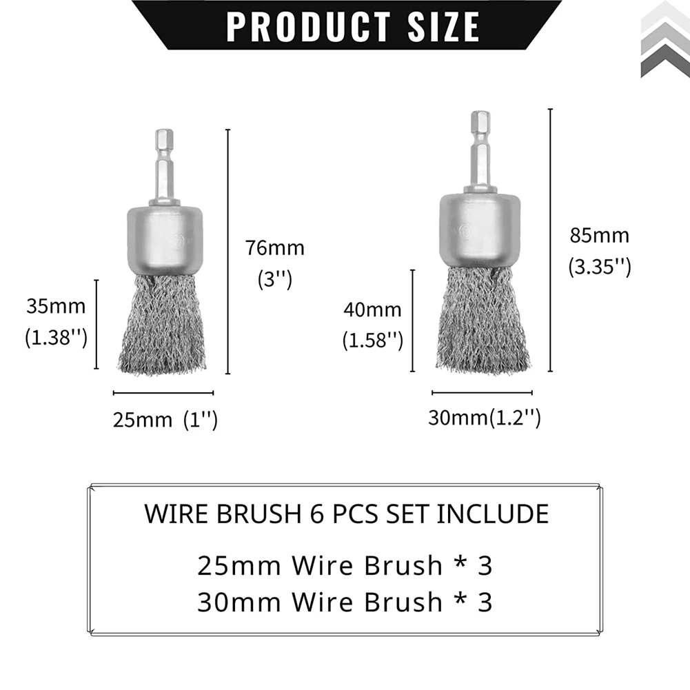 6 Pack Wire Brush Wheel for Drill 1-Inch Crimped End Wire Brushes 1/4Inch Hex for Paint- and Small Spaces