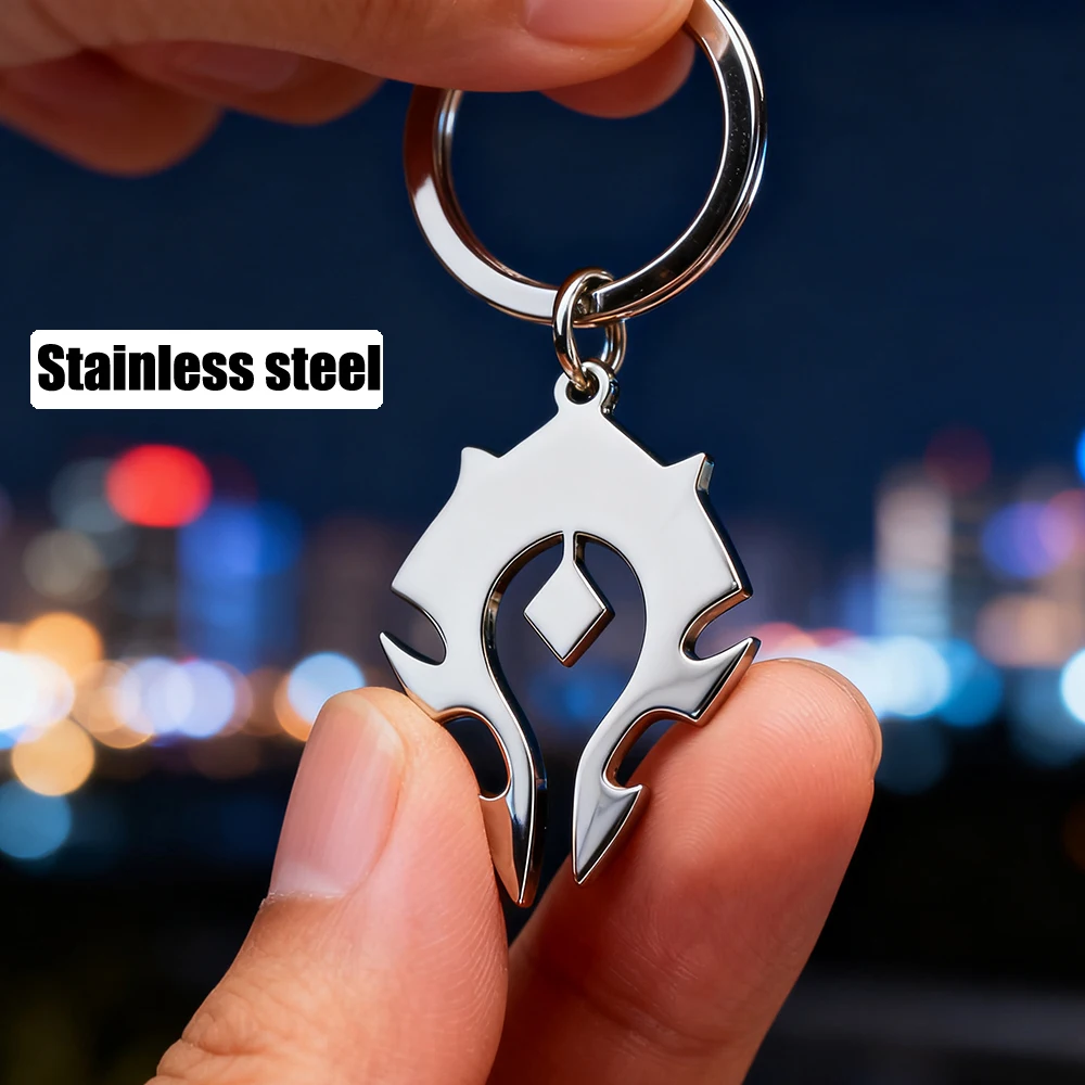 Stainless Steel World of Horde Keychain Game Movie Punk Wow Flame Pendant Keyring for Women Men Backpack Bag Accessories