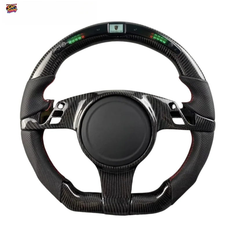 FOR Porsche Panamera Cayenne Macan Cayecan Taycan 718 911 918 Carbon Fiber Steering Wheel Custom LED