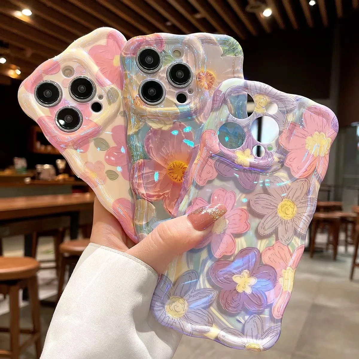 Laser Blue Light Flowers Phone Case For iPhone 16 15 14  11 12 13 Pro Max 15 Pro Max Luxury Shockproof TPU Soft Silicone Cover