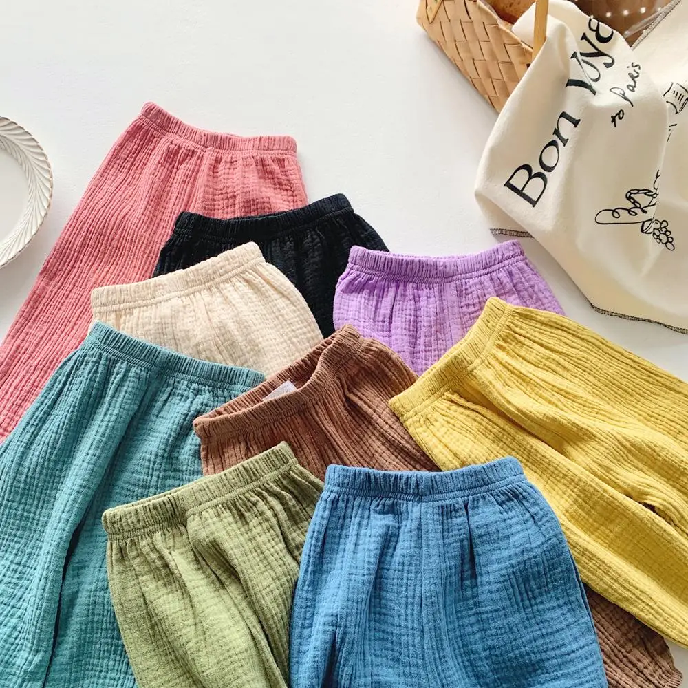 Summer Linen Kids Girls Sunscreen Pant Casual Loose Children Boys cropped Pants Anti-mosquito Trousers
