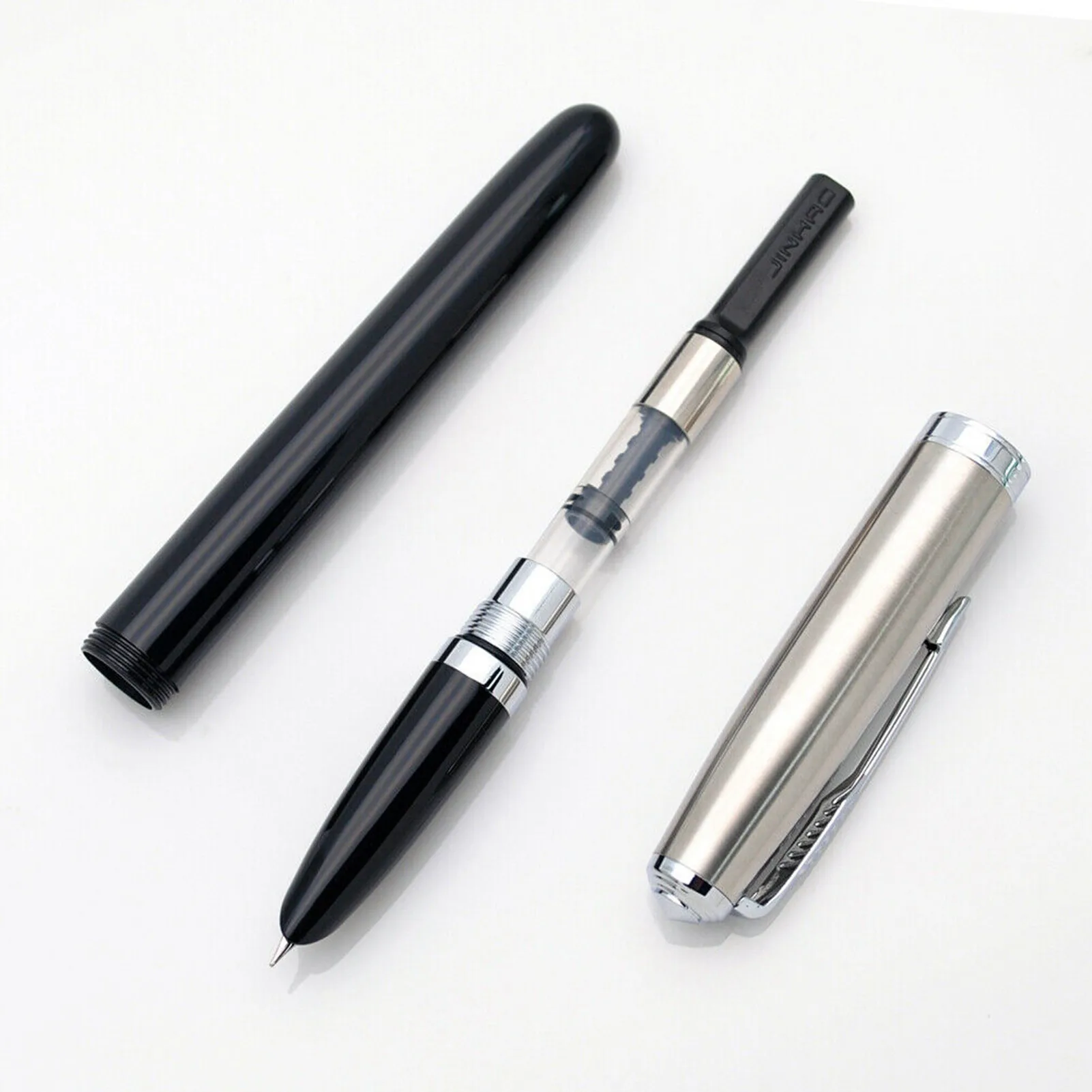 Pluma estilográfica Jinhao 86 con tapa plateada y clip, punta EF de 0,38mm, pluma de tinta clásica de resina, para oficina, escuela, negocios, escritura, regalo para estudiantes