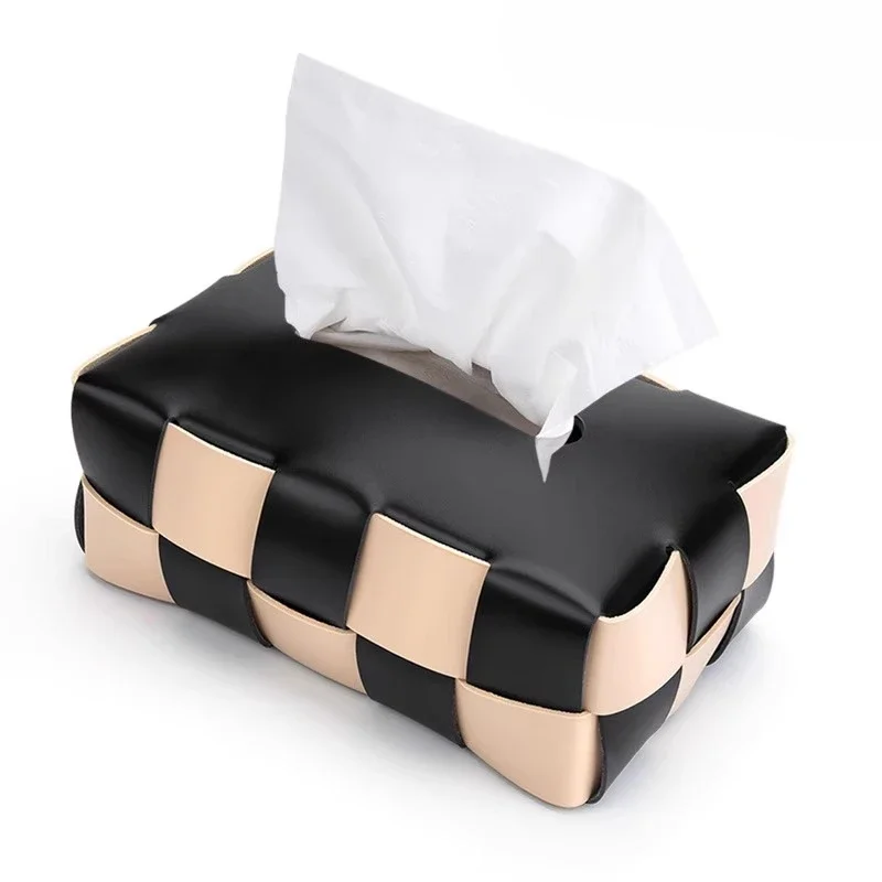 

tissue box living room, high-end light luxury dining table, car bv woven paper box black and white checkerboard
