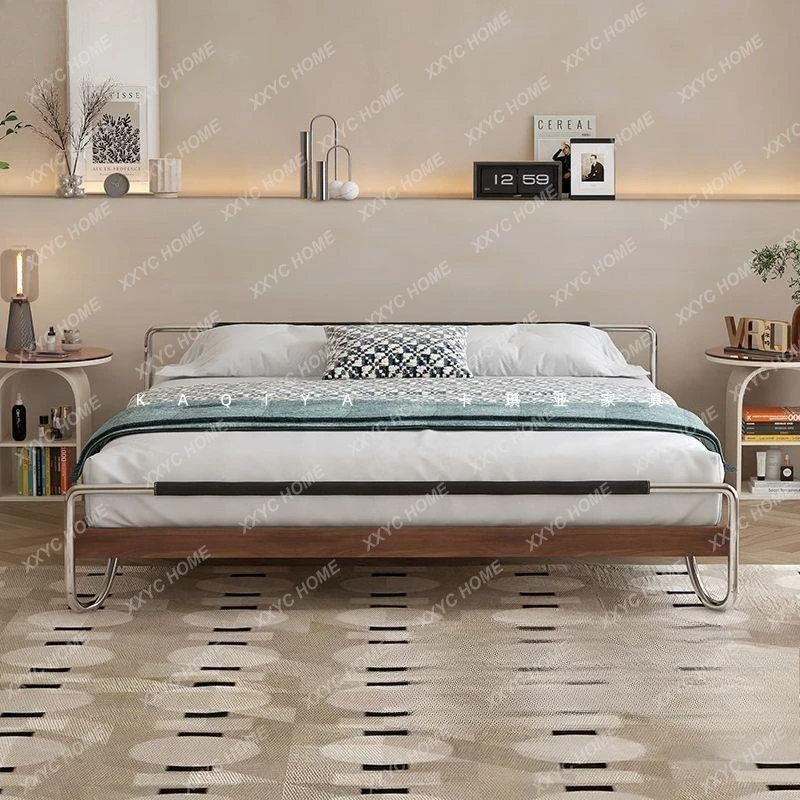 LXTatami no bedside solid wood bed Japanese master bedroom Bauhaus small floor floating single bed