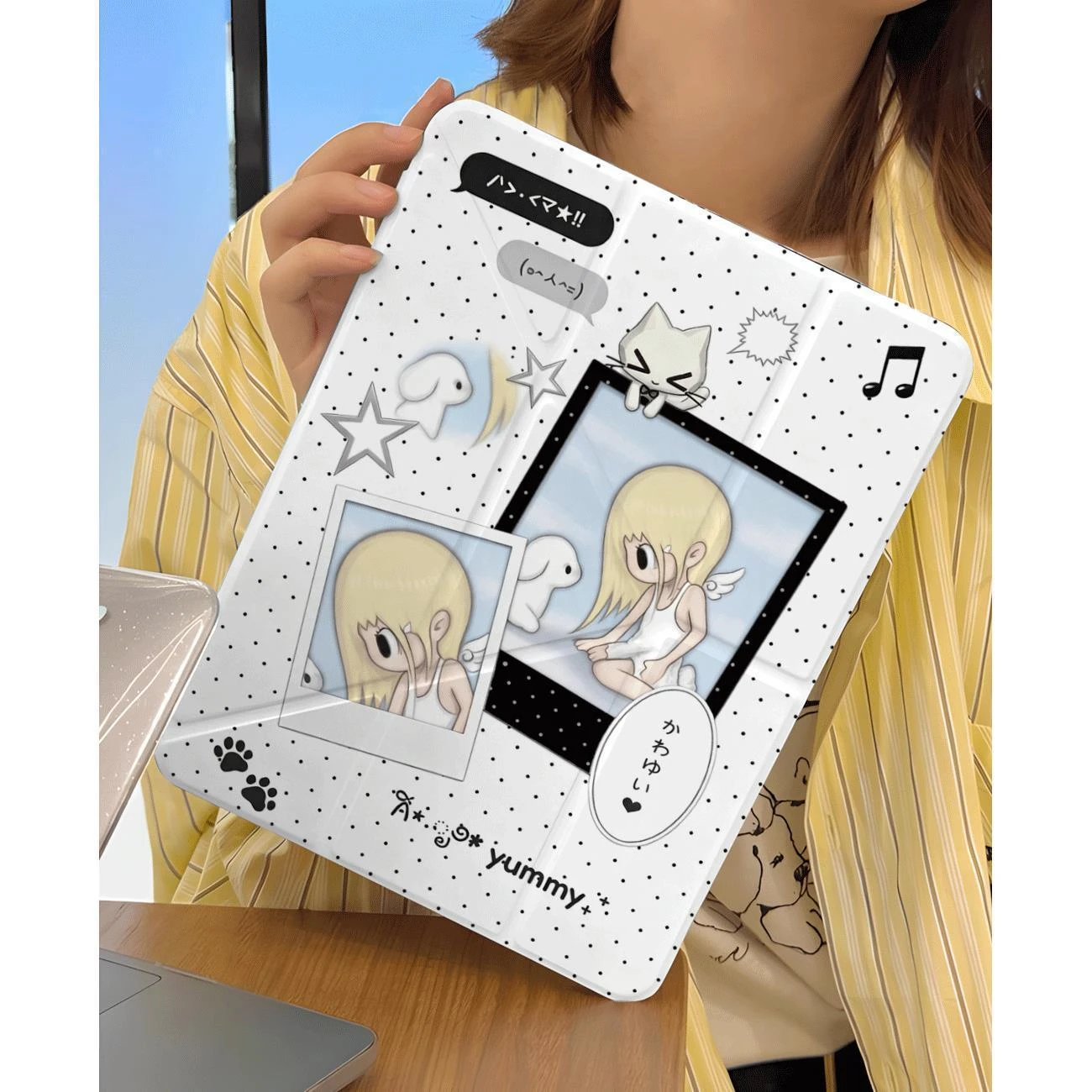 Cute Polka Dot Girl Rabbit Star Y2K Tablet Case For iPad Pro 11 12.9 13 A16 M2 M4 M3 M5 5/6/7/8/9/10/11th Mini Air 3 4 5 6 Cover