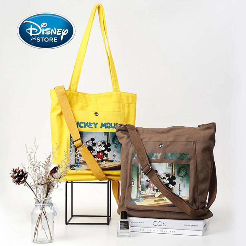 

Disney Girl Student Handbag Diagonal Cloth Bag Mickey Mouse Printing Canvas Bookbag Women Shoulder Bag Notebook Storage Bags
